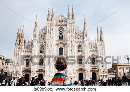 Boy looking at Milan Cathedral, Milan, Lombardy, Italy View Large Photo Image Stock Photography - Boy looking at Milan Cathedral, Milan, Lombardy, Italy. Fotosearch