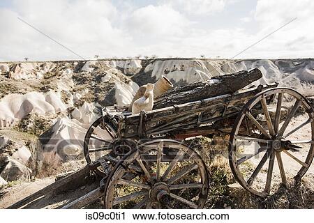 Stock Image - Cart and vases, Pigeon Valley, Greme, Cappadocia, Turkey. Fotosearch