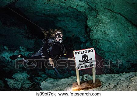 Stock Image - Cenote cave diving, Tulum, Quintana Roo, Mexico. Fotosearch