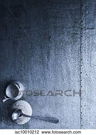 Stock Image - Ceramic sauce pot, vase and spoon. Fotosearch