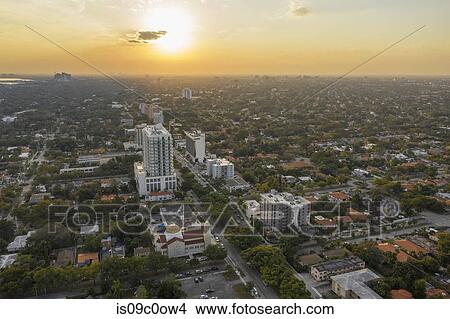 Picture - Cityscape at sunset, aerial view, Miami, Florida, United States. Fotosearch