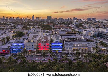 Cityscape with skyscrapers at dusk, aerial view, Miami Beach, Florida, United States View Large Photo Image Stock Image - Cityscape with skyscrapers at dusk, aerial view, Miami Beach, Florida, United States. Fotosearch