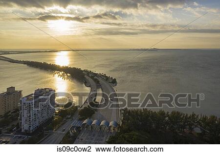 Coastline and seascape at sunset, aerial view, Brickell Hammock, Miami, Florida, United States View Large Photo Image Stock Image - Coastline and seascape at sunset, aerial view, Brickell Hammock, Miami, Florida, United States. Fotosearch