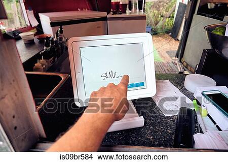Digital screen for food orders and payment at eatery View Large Photo Image Picture - Digital screen for food orders and payment at eatery. Fotosearch