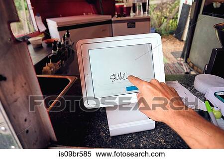 Digital screen for food orders and payment at eatery View Large Photo Image Stock Photography - Digital screen for food orders and payment at eatery. Fotosearch