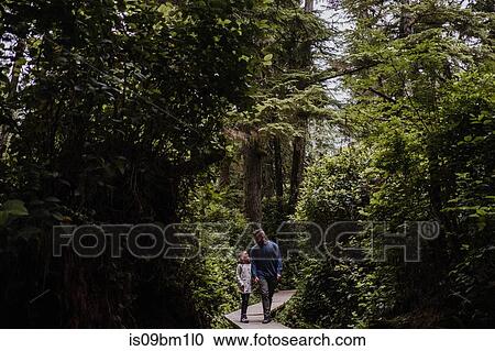 Father and daughter hiking in forest, Tofino, Canada View Large Photo Image Stock Image - Father and daughter hiking in forest, Tofino, Canada. Fotosearch