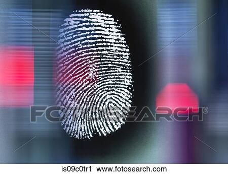 Stock Image - Finger print on digital screen being scanned. Fotosearch