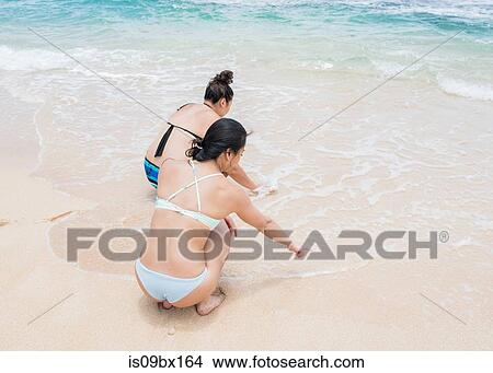 Picture - Friends enjoying Sunset Beach, Oahu, Hawaii. Fotosearch