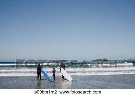 Friends with daughter surfing on beach, Tofino, Canada View Large Photo Image Stock Image - Friends with daughter surfing on beach, Tofino, Canada. Fotosearch