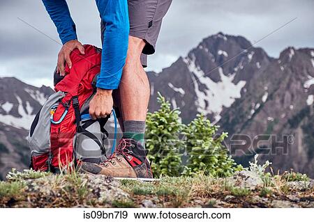 Hiker taking break, Mount Sneffels, Ouray, Colorado, USA View Large Photo Image Stock Photo - Hiker taking break, Mount Sneffels, Ouray, Colorado, USA. Fotosearch