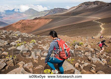 Hikers on hiking trail, Haleakala National Park, Maui, Hawaii View Large Photo Image Stock Image - Hikers on hiking trail, Haleakala National Park, Maui, Hawaii. Fotosearch