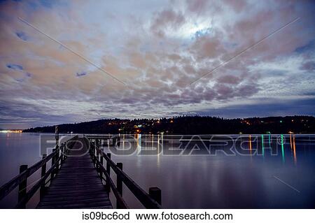 Lights across water on coastline from pier, Bainbridge, Washington, United States View Large Photo Image Stock Image - Lights across water on coastline from pier, Bainbridge, Washington, United States. Fotosearch