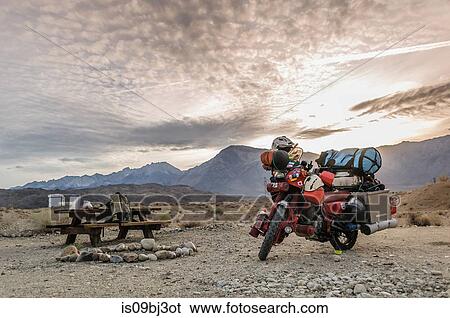 Loaded touring motorcycle parked at picnic area, High Sierra National Forest, California, USA View Large Photo Image Stock Photograph - Loaded touring motorcycle parked at picnic area, High Sierra National Forest, California, USA. Fotosearch