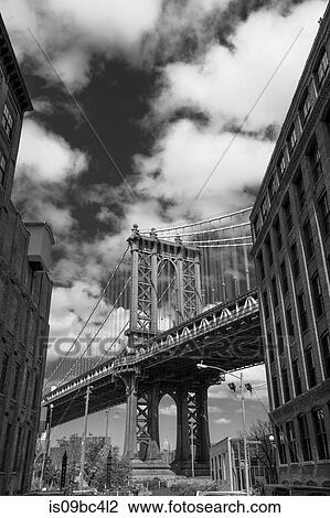 Low angle view of Brooklyn Bridge, B&W, New York, USA View Large Photo Image Stock Image - Low angle view of Brooklyn Bridge, B&W, New York, USA. Fotosearch