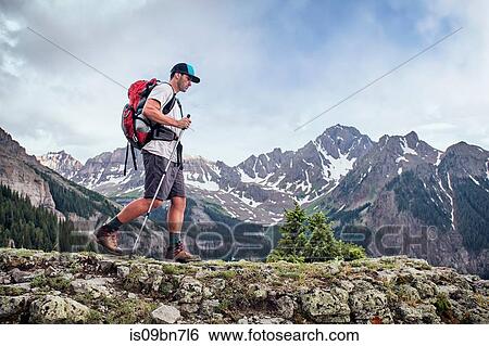 Man hiking, Mount Sneffels, Ouray, Colorado, USA View Large Photo Image Stock Photograph - Man hiking, Mount Sneffels, Ouray, Colorado, USA. Fotosearch