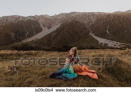 Picture - Mother and baby enjoying wilderness, Wanaka, Taranaki, New Zealand. Fotosearch
