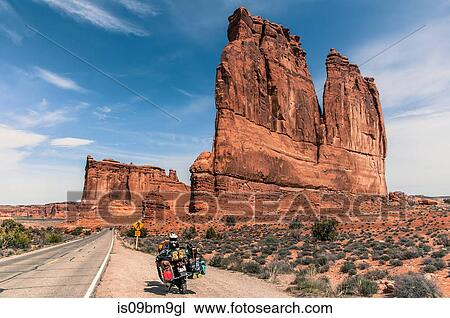 Motorcycle on trad climbing route, Arches National Park, Moab, Utah, USA View Large Photo Image Stock Image - Motorcycle on trad climbing route, Arches National Park, Moab, Utah, USA. Fotosearch