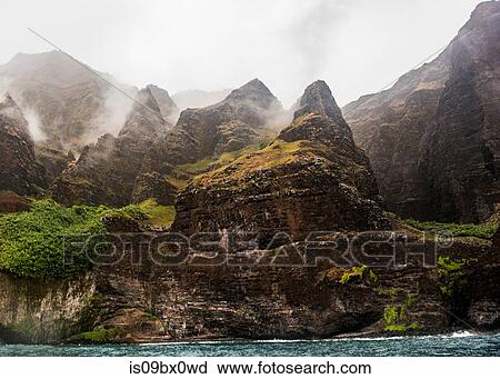 Mountains by sea, Na Pali Coast, Kauai, Hawaii View Large Photo Image Stock Image - Mountains by sea, Na Pali Coast, Kauai, Hawaii. Fotosearch