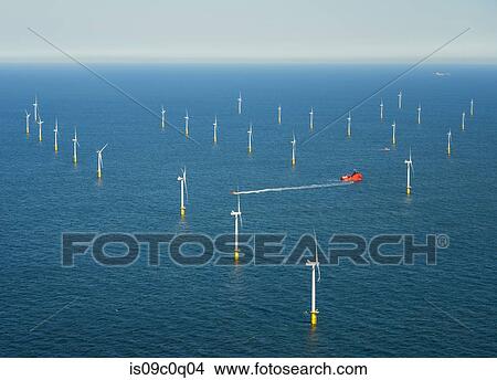 Picture - Offshore wind farm in the Borselle windfield, aerial view, Domburg, Zeeland, Netherlands. Fotosearch