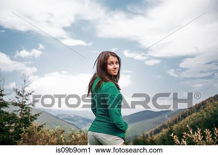 Portrait of young woman in mountains, Draja, Vaslui, Romania View Large Photo Image Stock Image - Portrait of young woman in mountains, Draja, Vaslui, Romania. Fotosearch