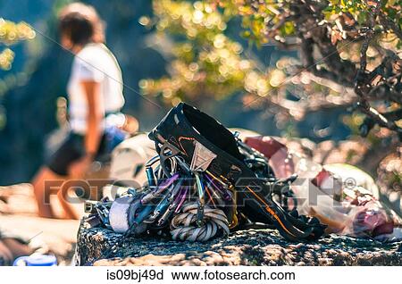 Rock climbing equipment, Higher Cathedral Spire, Yosemite Valley, California, United States View Large Photo Image Stock Image - Rock climbing equipment, Higher Cathedral Spire, Yosemite Valley, California, United States. Fotosearch