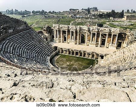 Stock Photo - Ruins of ancient theatre, Pamukkale (ancient Hierapolis), Denizli, Turkey. Fotosearch