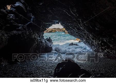 Stock Image - Sea cave, Waianapanapa State Park, Maui, Hawaii. Fotosearch