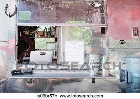 Stock Image - Service window of food truck. Fotosearch