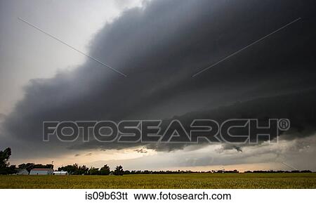 Stock Photograph - Shelf cloud over rural area, Kingfisher, Oklahoma, United States, North America. Fotosearch