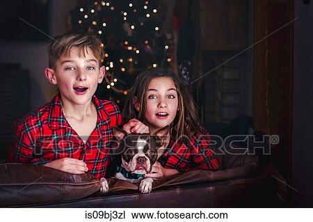 Siblings and pet dog leaning over sofa, excited View Large Photo Image Stock Image - Siblings and pet dog leaning over sofa, excited. Fotosearch