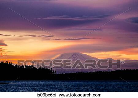 Snow covered mountain at sunset, Bainbridge, Washington, United States View Large Photo Image Stock Image - Snow covered mountain at sunset, Bainbridge, Washington, United States. Fotosearch