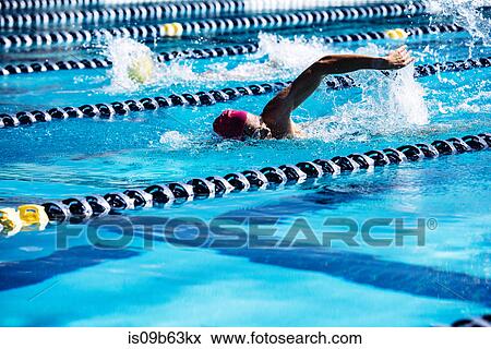 Swimmer doing freestyle in lane View Large Photo Image Stock Photo - Swimmer doing freestyle in lane. Fotosearch