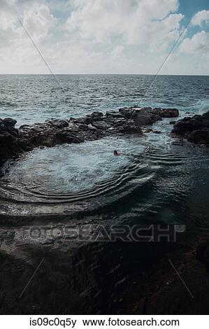 Stock Photo - Swimmer in enclosed sea pool, Princeville, Hawaii, US. Fotosearch