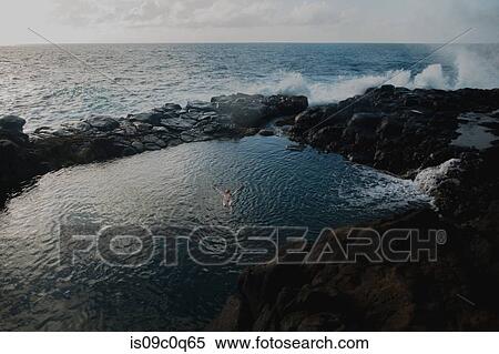 Swimmer in enclosed sea pool, Princeville, Hawaii, US View Large Photo Image Stock Photography - Swimmer in enclosed sea pool, Princeville, Hawaii, US. Fotosearch