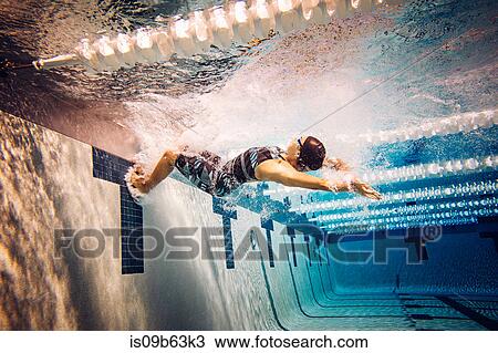 Stock Image - Swimmer in pool. Fotosearch