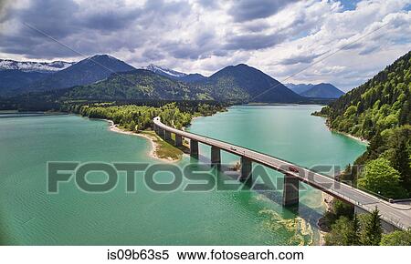 Stock Photography - Sylvenstein Dam, Karwendel Mountains, Bavaria, Germany. Fotosearch