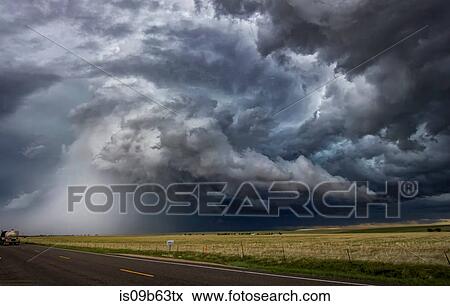 Stock Photo - Tornadic thunderstorm over rural area, Cope, Colorado, United States, North America. Fotosearch