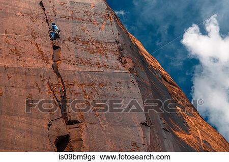 Stock Photograph - Trad climbing, Indian Creek, Moab, Utah, USA. Fotosearch