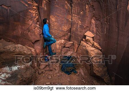 Trad climbing, Indian Creek, Moab, Utah, USA View Large Photo Image Stock Photograph - Trad climbing, Indian Creek, Moab, Utah, USA. Fotosearch