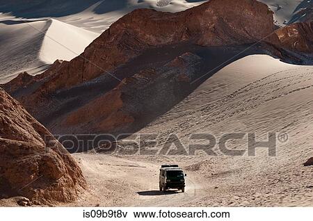 Stock Photo - Truck on Valle de la Luna (Valley of the Moon), Atacama Desert, Chile. Fotosearch