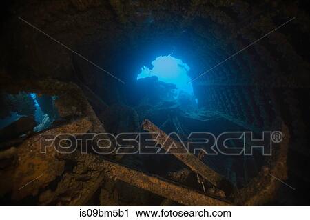 Stock Image - Underwater view of Rhone shipwreck, British Virgin Islands. Fotosearch