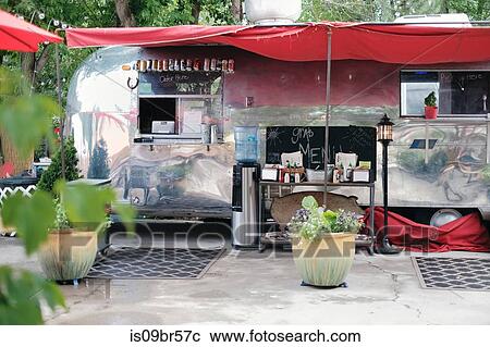 Stock Image - Vintage camper van food truck. Fotosearch