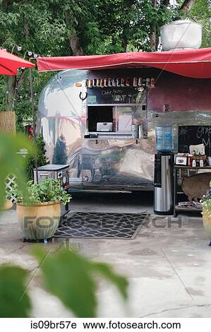 Stock Image - Vintage camper van food truck. Fotosearch