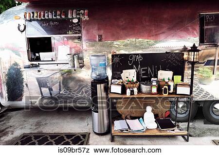 Vintage camper van food truck View Large Photo Image Stock Photo - Vintage camper van food truck. Fotosearch