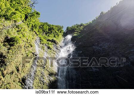 Stock Image - Waterfall, Waipipi Trail, Maui, Hawaii. Fotosearch