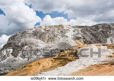 White mineral terraces on mountainside, Yellowstone National Park, Wyoming, USA View Large Photo Image Stock Photography - White mineral terraces on mountainside, Yellowstone National Park, Wyoming, USA. Fotosearch