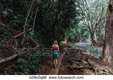 Woman enjoying walk in rainforest, Princeville, Hawaii, US View Large Photo Image Stock Photo - Woman enjoying walk in rainforest, Princeville, Hawaii, US. Fotosearch