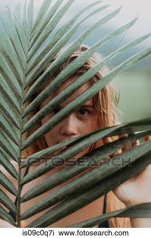 Woman in bikini holding large leaf, Princeville, Hawaii, US View Large Photo Image Stock Image - Woman in bikini holding large leaf, Princeville, Hawaii, US. Fotosearch