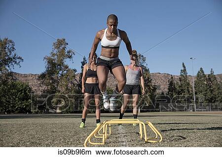 Woman jumping over agility hurdles View Large Photo Image Picture - Woman jumping over agility hurdles. Fotosearch