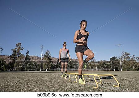Woman jumping over agility hurdles View Large Photo Image Picture - Woman jumping over agility hurdles. Fotosearch